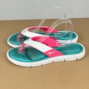 Nike Comfort Footbed Thong Sandals Womens 11 White Pink Teal Sport Cushioned